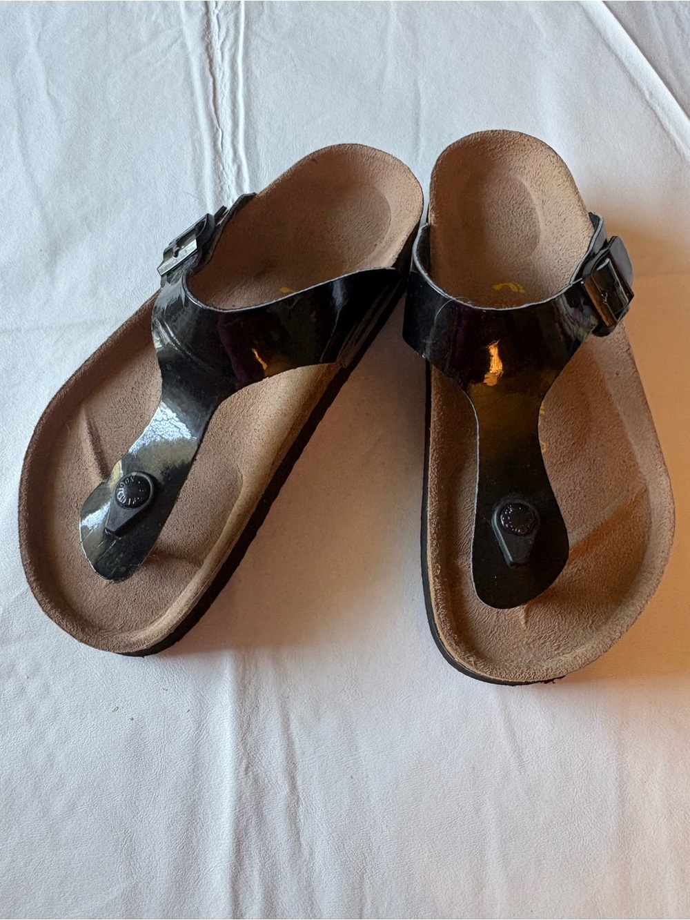 Birkenstock Gizeh Thong Sandal in Black Patent Birko-Flor, Platform, Size 38